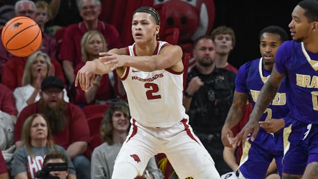 Razorbacks Trevon Brazile with a dunk in the first half against Alcorn State